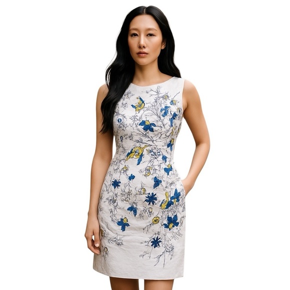 Talbots Dresses & Skirts - RSVP by Talbots- Floral Butterfly Sheath Print Dress - White, Blue, Yellow